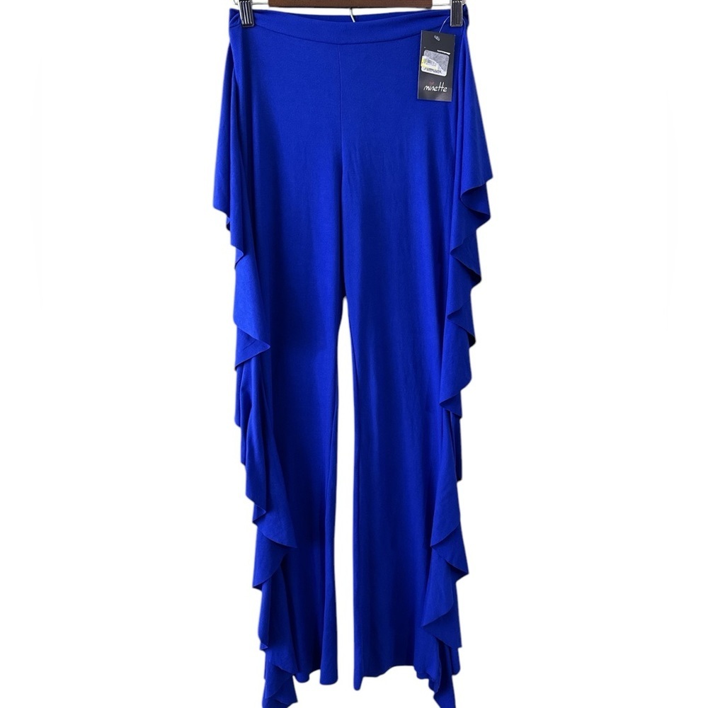 Minette Stretch Knit Ruffled Pull-On Pant Blue Women's Size Small NWT